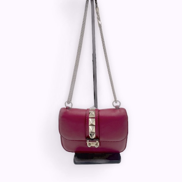 Auth Valentino Garavani Fuchsia Rockstud Small Flap Glam Lock Shoulder Bag - Picture 5 of 16